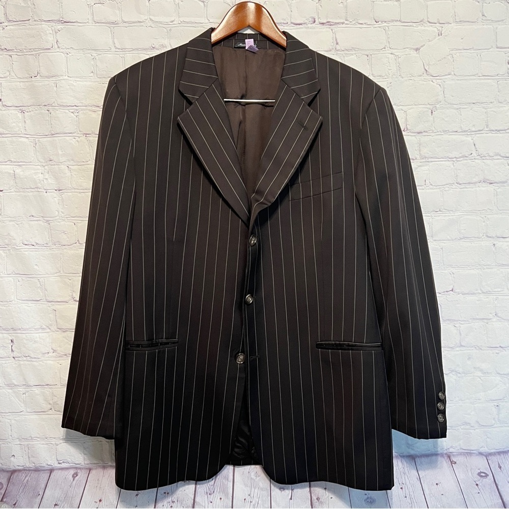 Gianfranco Ferre Mens Three Button Blazer Jacket Brown Size 42R pinstripes